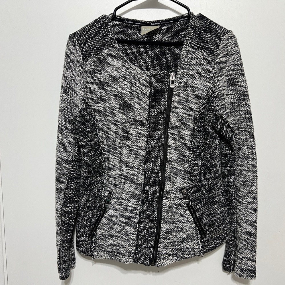 Calvin Klein Performance Women Knit Moto Jacket Size L Sporty Biker Edgy‎